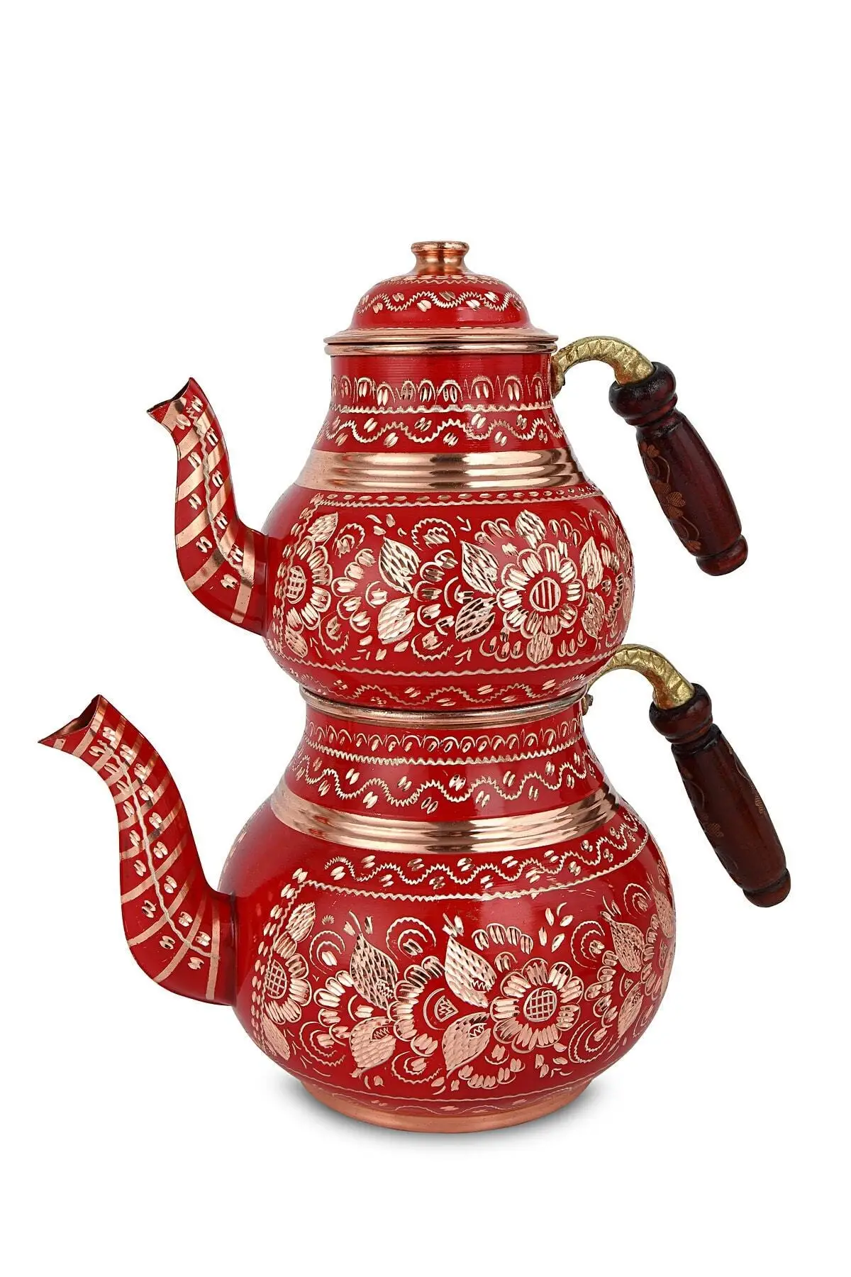 DOLBOVI decorative handcrafted big size red copper Tombul teapot Cooper Tea Pots Handmade