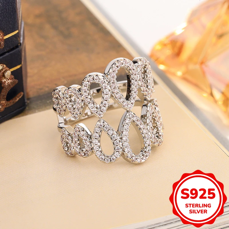 

Креативное аутентичное кольцо из стерлингового серебра S925 с каплями воды в форме груши, полое овальное кольцо с бриллиантом, женское обручальное подарочное ювелирное изделие