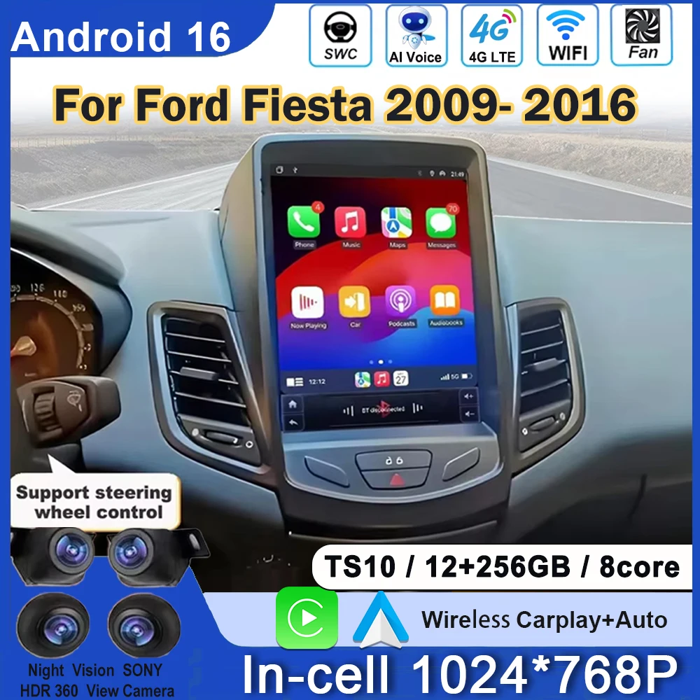 9.7inch Car Radio For Ford Fiesta MK7 2009-2016 Android Auto Multimedia Player Carplay AutoRadio GPS Navi Head Unit 2DIN DVD DSP