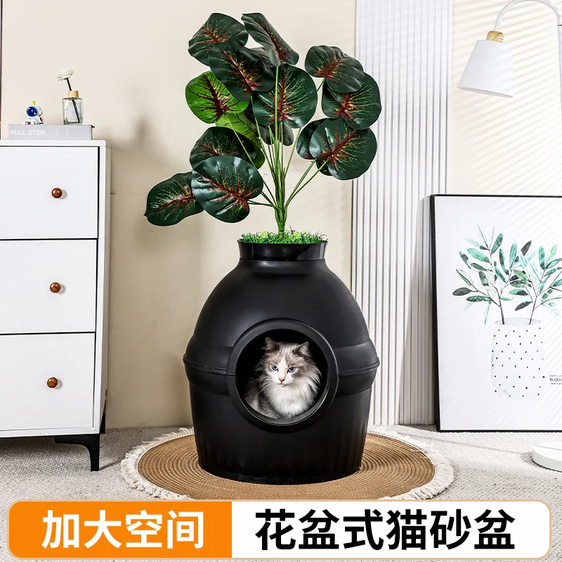 Fully enclosed green cat house toilet cat litter box folded to prevent splashing cat excrement and deodorize