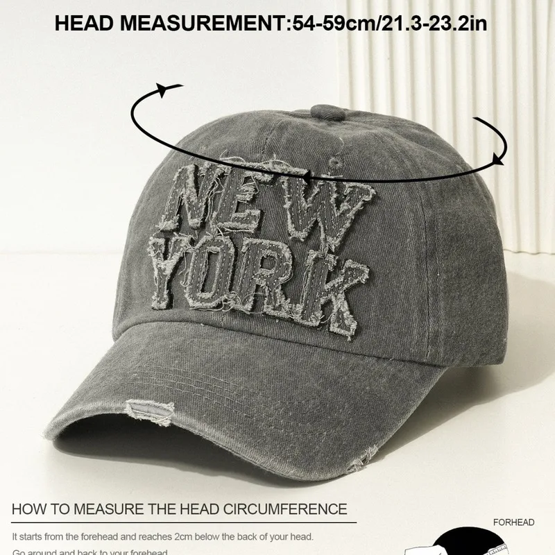 New men's women's baseball caps, featuring a trendy NEWYORK letter design with a washed effect, breathable visor, and sun pr