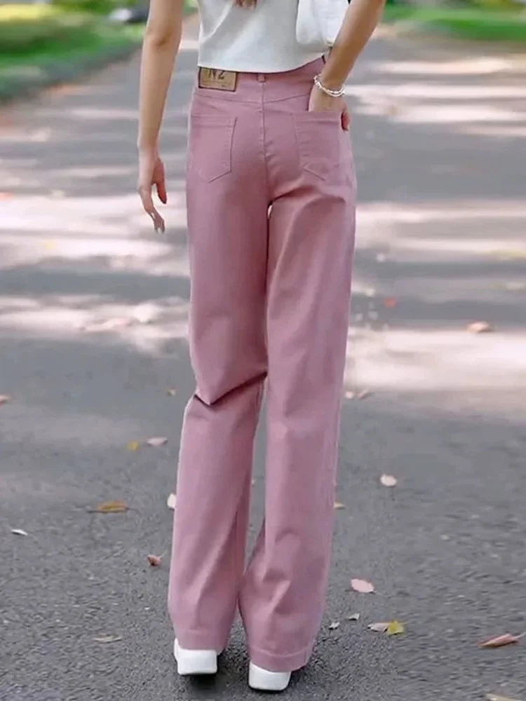 White Casual High Waist Straight Leg Jeans Women's Narrow Version Spring Summer Autumn Wide Leg Pants Commute Style Zipper Cl...