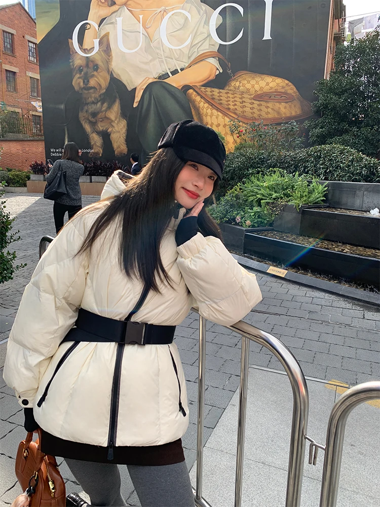 

Ladies Winter Hooded down Jacket White Slim Fit Warmth Retention Korean Style Commute Fashion Thickened Polyester Fabric