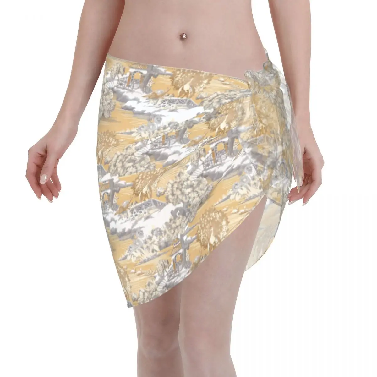 

Пользовательские цветочные мотивы Gold Toile De Jouy Купальник Coverups Flora Короткие саронги Купальник Бикини Wrap Прозрачный саронг Пляжная накидка