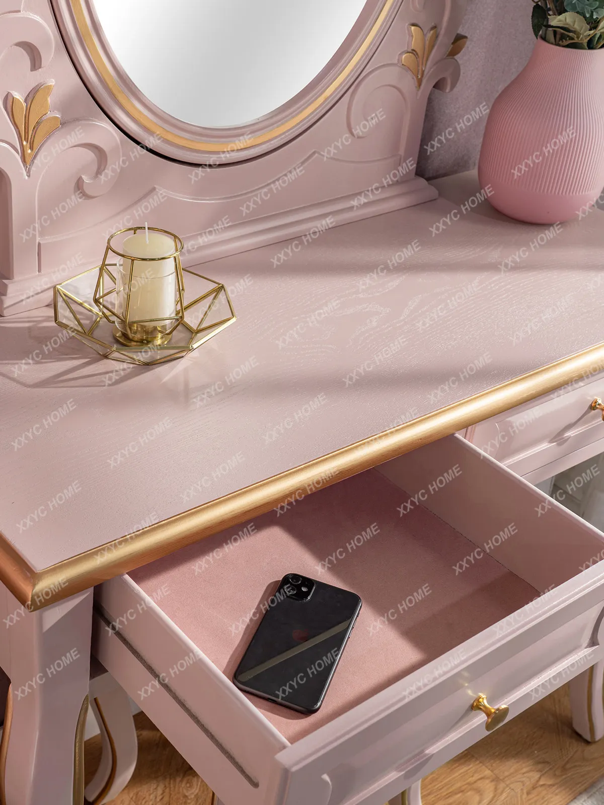 Dresser Cream Wind Dresser Bedroom Pink Integrated Large Mirror Makeup Table Cute Furniture