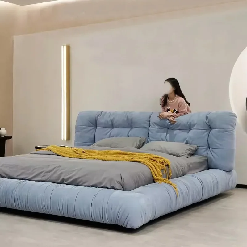 Cloud bed Italian minimalist  Technology cloth  Double wabi sand  Fabric bed Modern simplicity