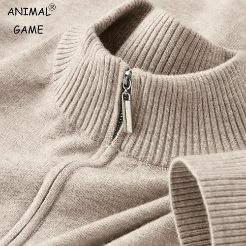 Otoño hombres cuello alto medio cremallera suéteres prendas de punto jerseys Color sólido manga larga Polo suéter masculino Casual abrigos cálidos diarios