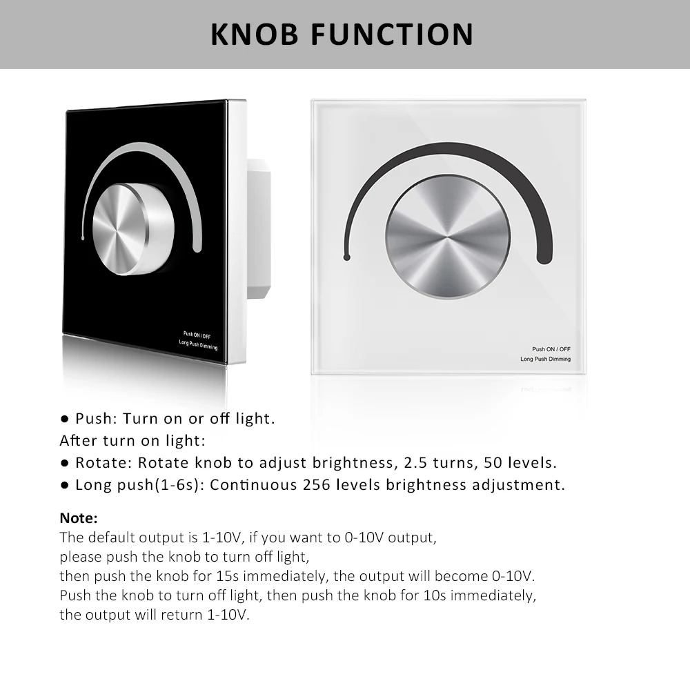 AC 220V to 0-10V 1-10V LED Dimmer Glass Panel Dimmer Rotary Knob Dimming Brightness Ajustment Wireless Remote LED Light Control