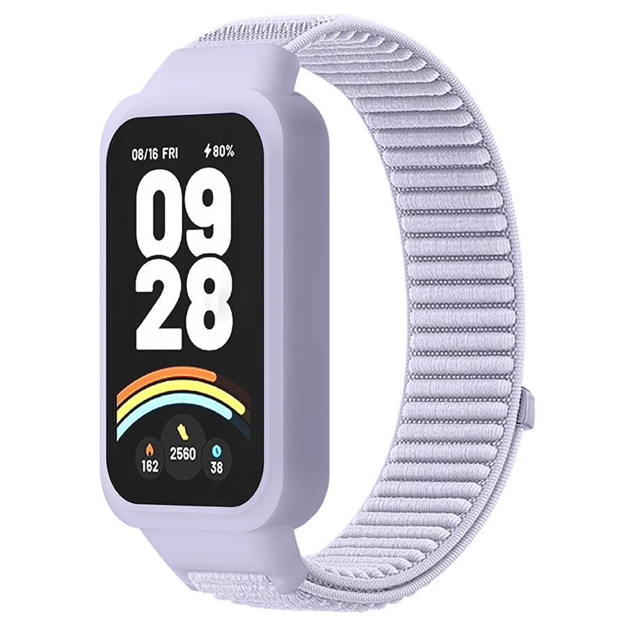 Case+Nylon Bandje voor Xiaomi Smart Mi Band 9 Active Accessoires Sport Loop Gespsluiting Armband Correa+Hoesje voor Redmi Band 3