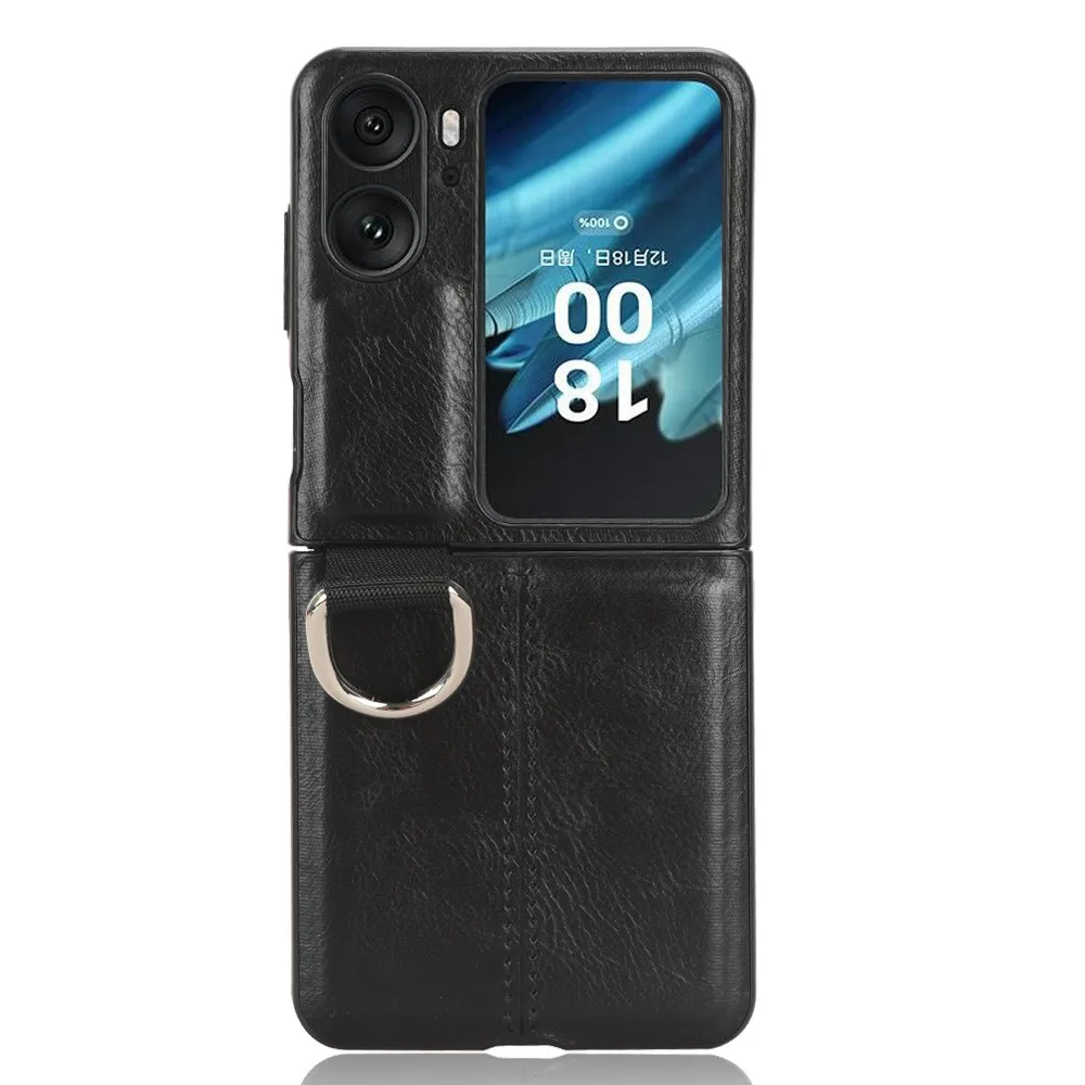 For OPPO Find N2 Flip Case Luxury Ring PU Leather Hard Back Cover Case For OPPO Find N2Flip Phone Case