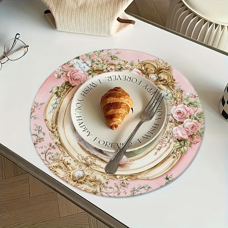 VIKAMA 4PC European Style Countryside Dining Mat Floral Round Dining Table Desktop Decoration And Accessories view 4