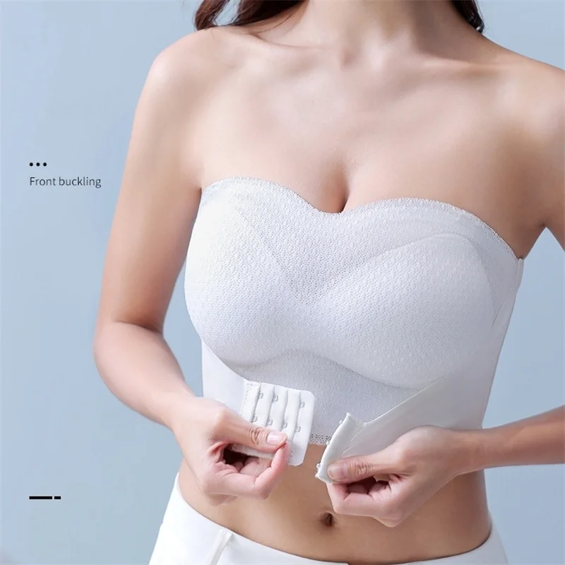 Sujetador de realce sin tirantes para mujer, ropa interior Sexy con cierre frontal, talla grande, Invisible, inalámbrico, transpirable, lencería femenina