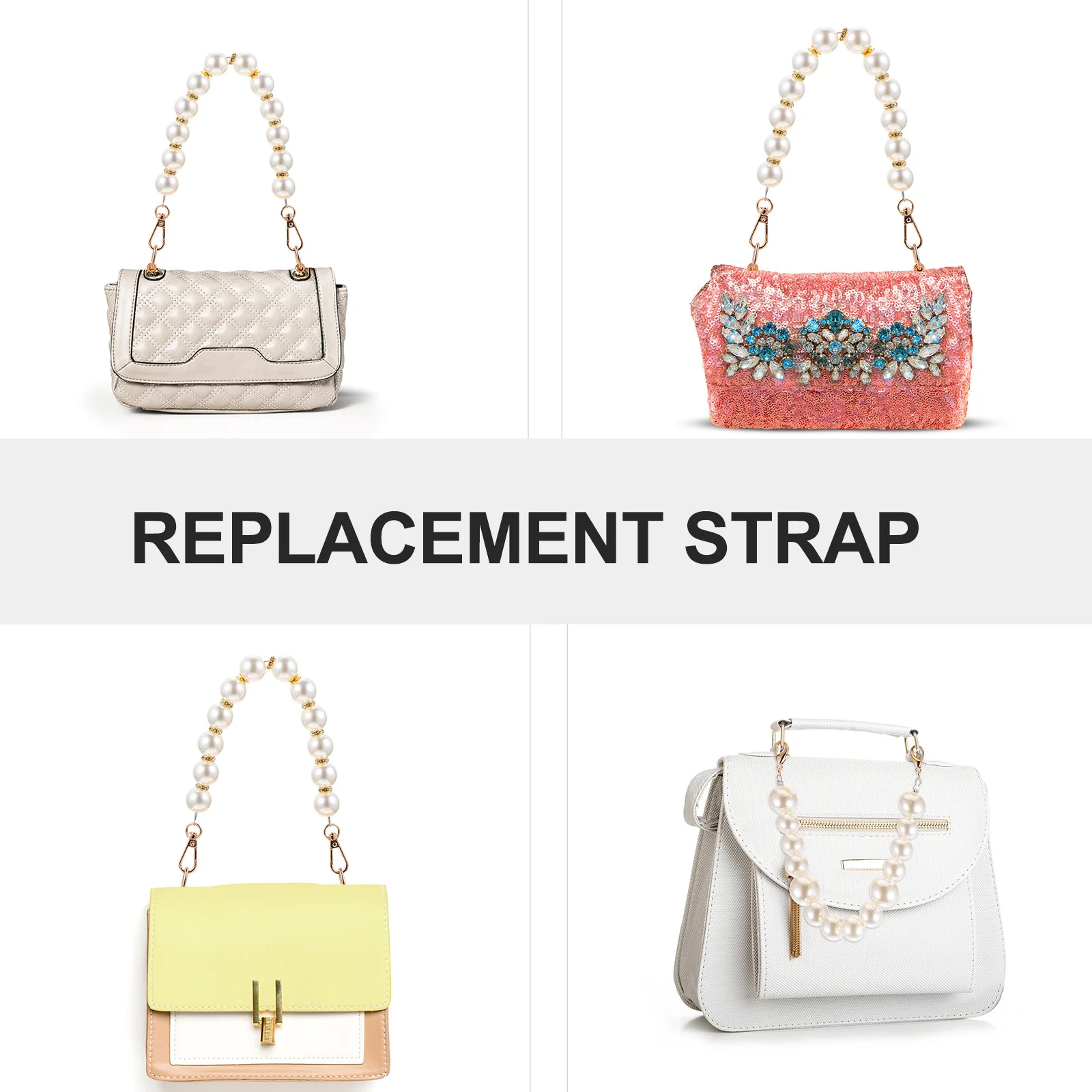 2Pcs Stylish Pearl Bag Chain Replacement Handbag Strap Buckles Included Shoulder Crossbody Purse Accessories DIY