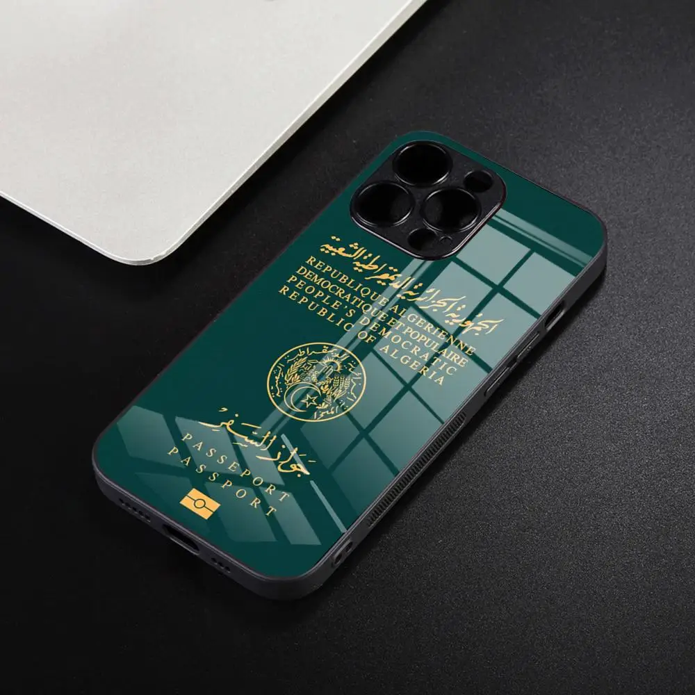 Algerian Algeria Passport Phone Case For IPhone 16 15 14 Pro 11 13 12 Mini XS XR Max 6 8 Practical 7 Plus SE Glass Cove