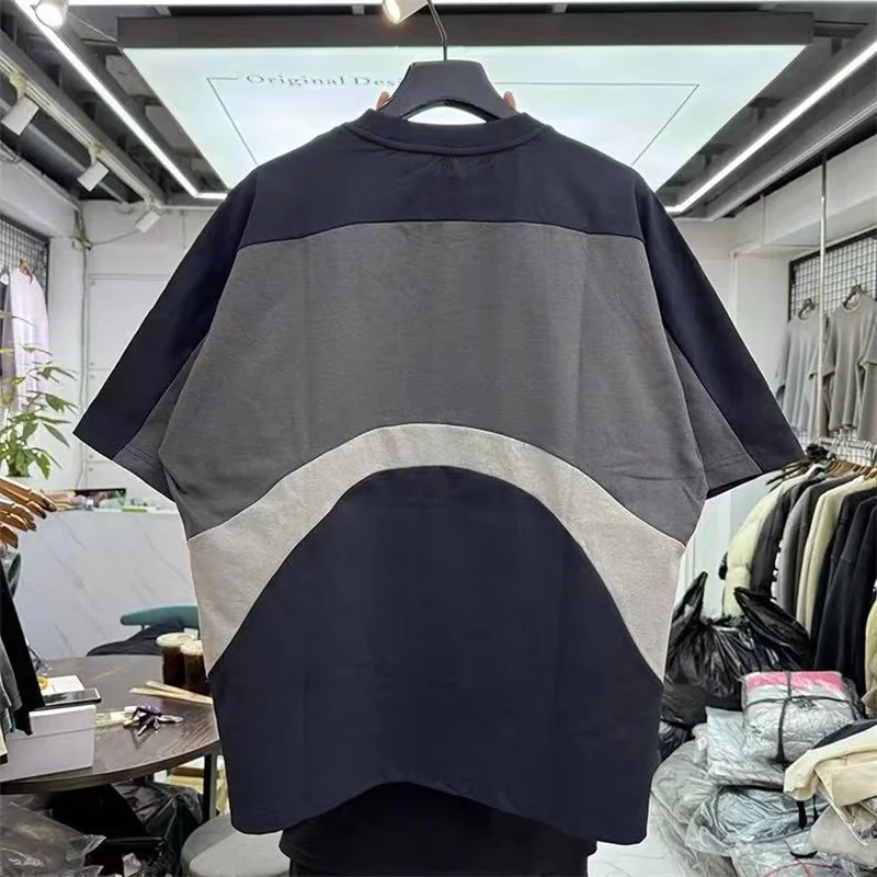 High Street Vintage Apricot Navy Patchwork Short-Sleeve T-Shirt Oversized Men Women Best Quality Athletic Casual T Shirt