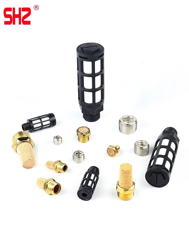 솔레노이드 밸브 플러그, 전체 구리 머플러, 레이스 헤드, 와이어 플러그 M5/1/2/3/4 포인트 플라스틱 머플러