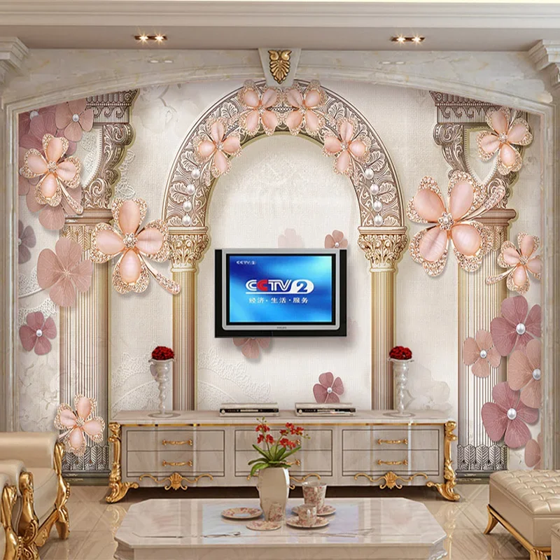 European Style Rome Column Jewel Pearls Photo Murals Wallpaper 3D Living Room TV Sofa Luxury Home Decor Wall Cloth Waterproof 3D