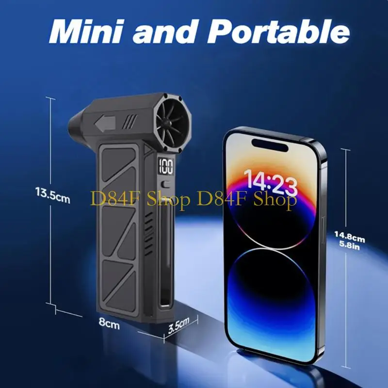 D84F 4 Speed Adjustment 130000RPM Handheld Fan with Digital Display 4 Speed for Outdoor Blower Night Camping Activities