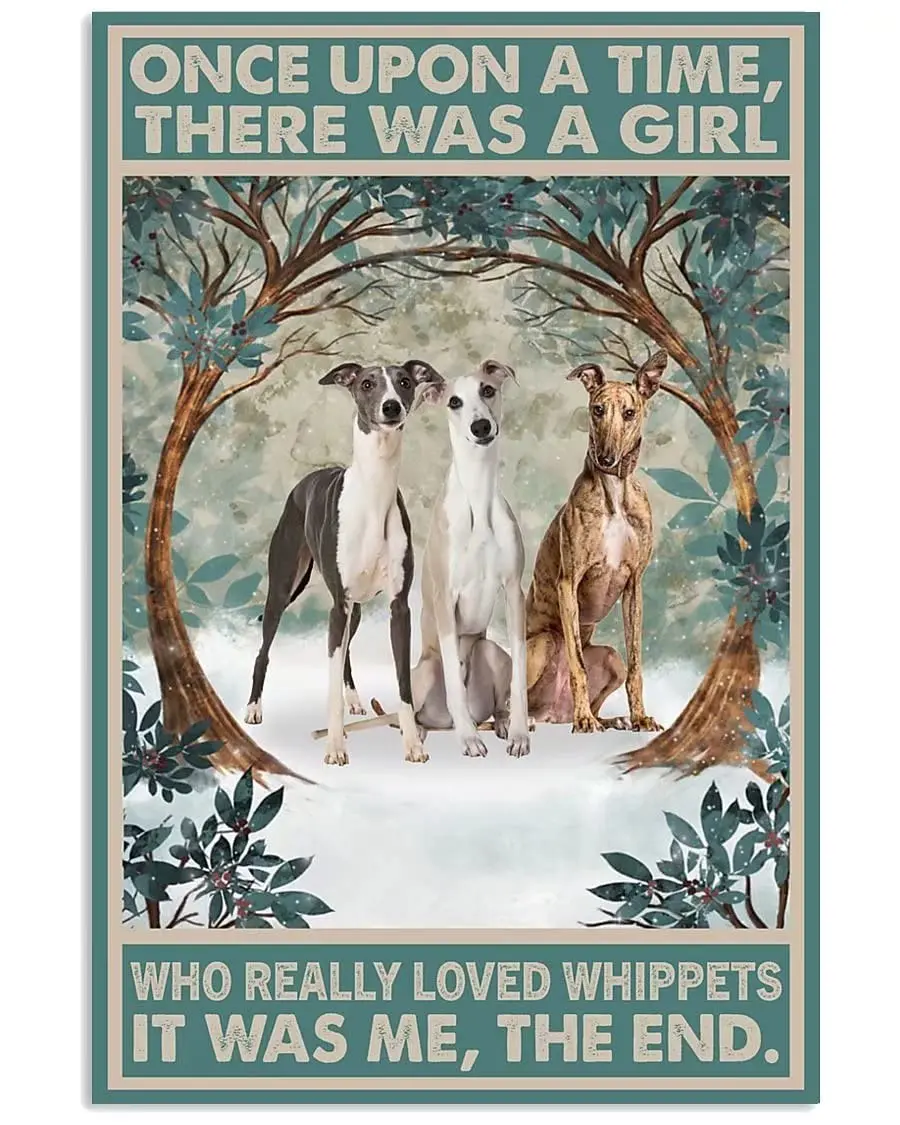 Whippets Retro Poster,Funny Home Decor for Dog Pet Lovers, Decorative Wall Sign Art Poster Retro Kennel Aluminum Poster Painting