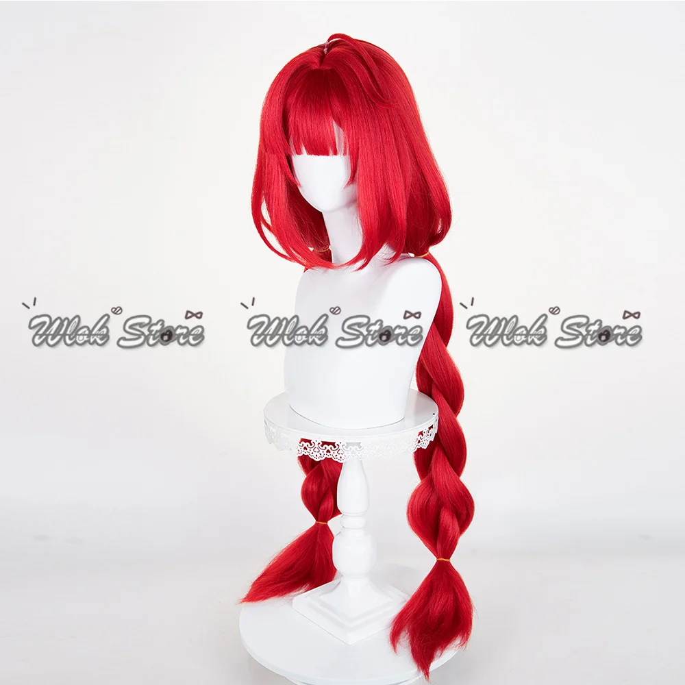 Jogo zenless zona zero ukinami yuzuha cosplay peruca prop bowknot headwear fone de ouvido 100cm longo tranças vermelhas para festa de halloween feminino