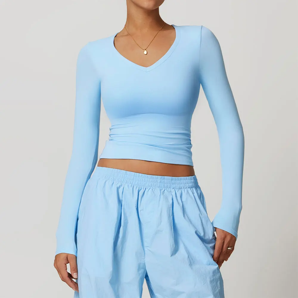

Yoga Crop Top Gym Sports T shirt Women Fitness Long Sleeved Quick Dry Skinny High Elastic Pilates Workout Running Fitness Blouse