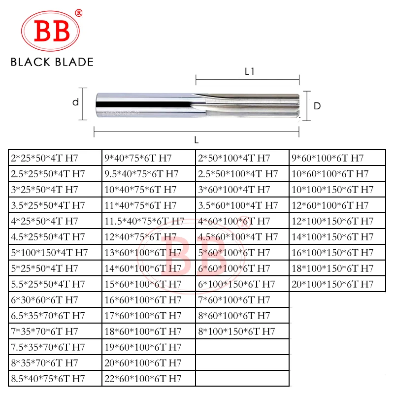 Imagem -06 - Bb-cortador de Metal de Aço Endurecido Alargador de Carboneto Revestido Espiral Flauta Reta Ferramenta de Buraco h7 Chucking Cnc Mm20 mm