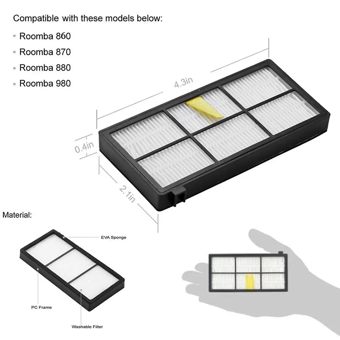 1Set Hepa Filter Vervanging Voor Irobot Roomba 800 900 Serie