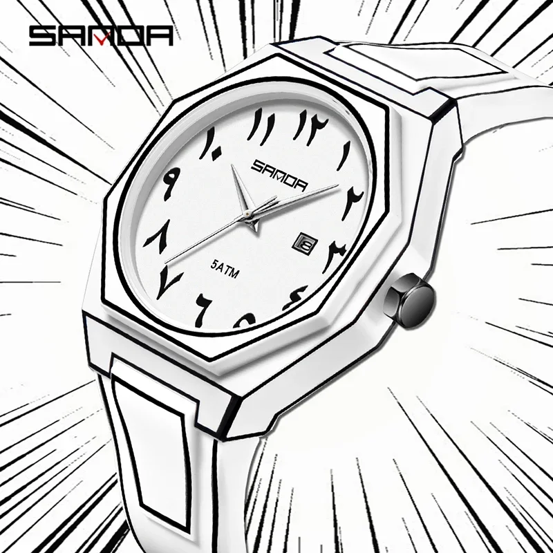 SANDA トップブランドメンズクォーツ時計防水カレンダー新スタイルクリエイティブシリーズ高級発光男性腕時計コミックブック時計