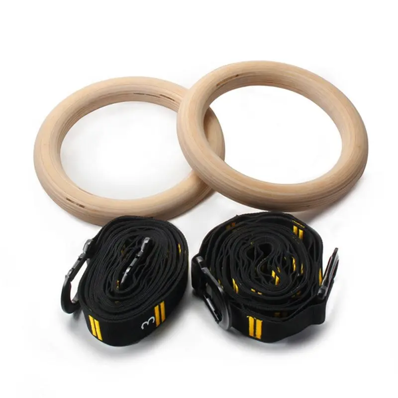 A64T-Wooden Gymnastic Rings With 9Ft Numbered Straps, Quick Adjust 1.25" Fitness Rings Set For Home Gym Full Body Workout