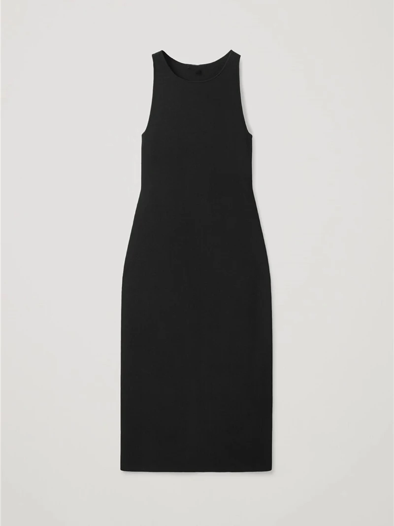 Vestidos ceñidos al cuerpo de verano N578, vestido largo ajustado de punto para mujer, vestido minimalista elegante de oficina sin mangas con cuello redondo, vestido informal sin mangas