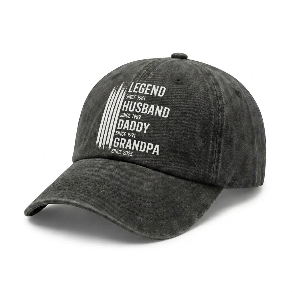 Vintage Washed Husband Dad Grandpa Legend Quote Baseball Cap, Adjustable Unisex Dad Hat, Personalized Family Gift for Men