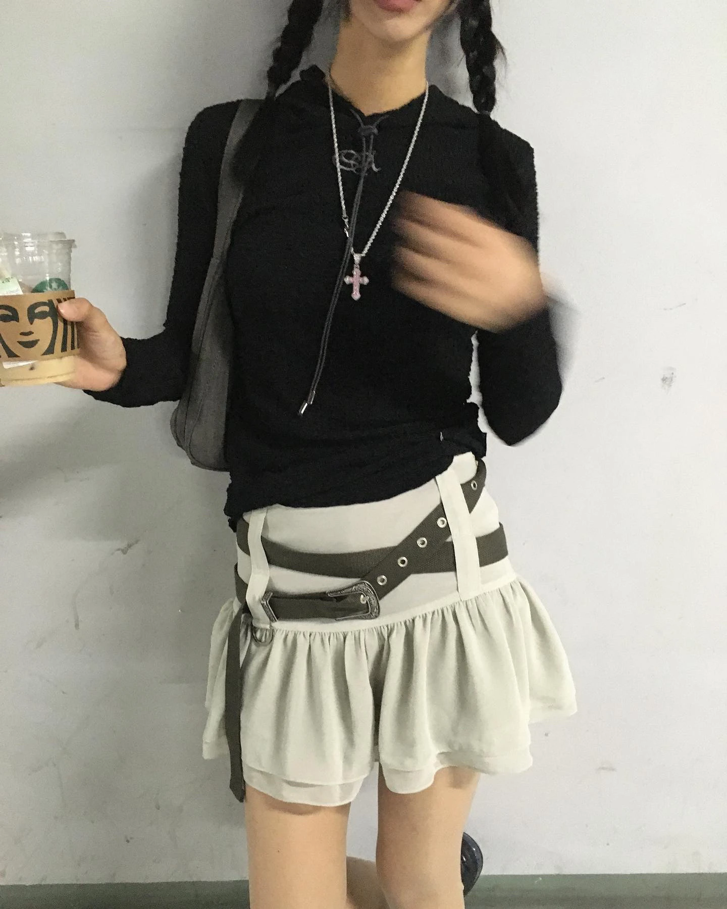 

Faionable Korean Sle Pleated Skirt with Belt Flounce Hemline Versatile Spicy Girl Chiffon ort Skirt for Young Women