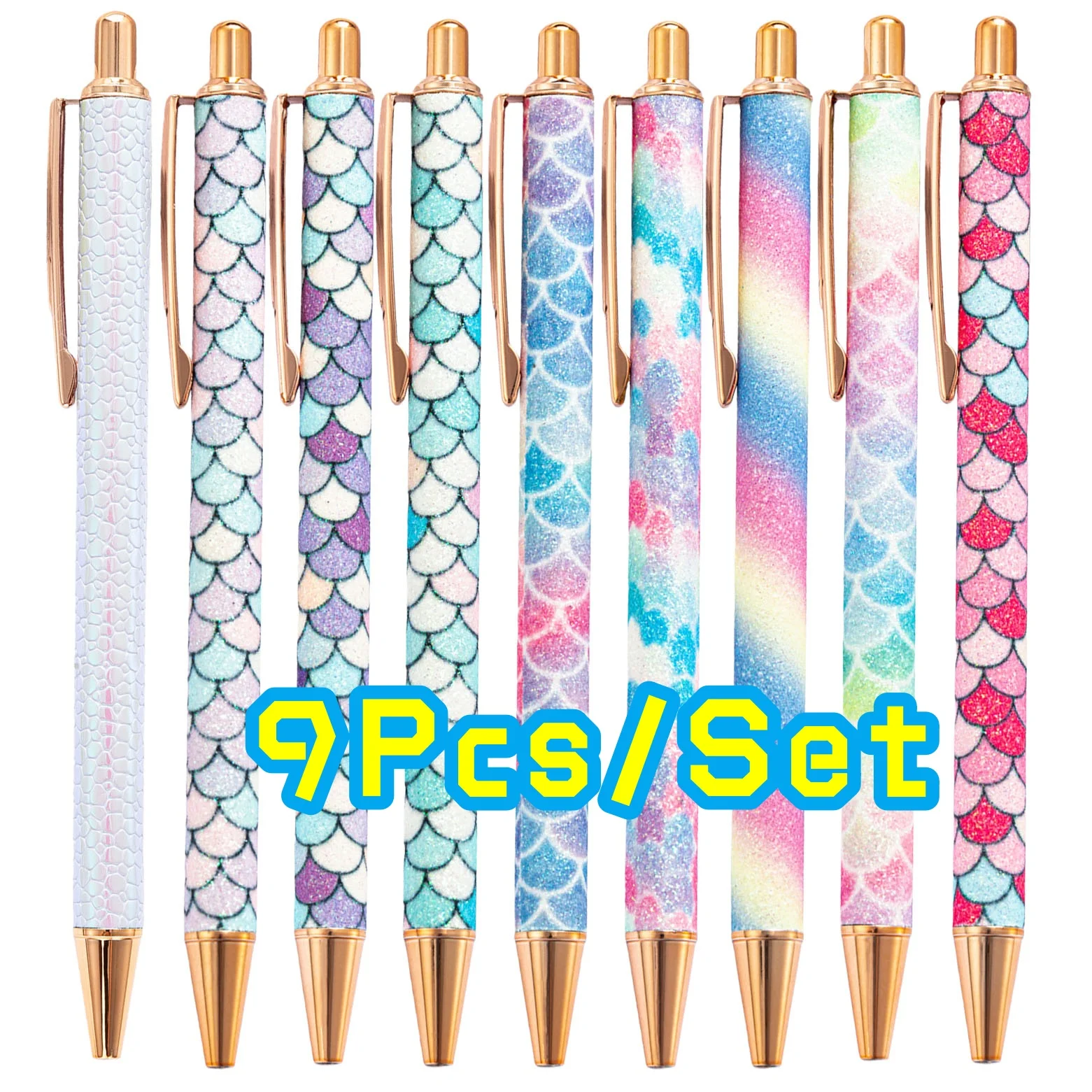 7/9Pcs Hohe Qualität Glänzenden Roller Kugelschreiber Luxus Nette Hochzeit Rose Gold Metall Schreibwaren Schule Bürobedarf spinning – Detail 4