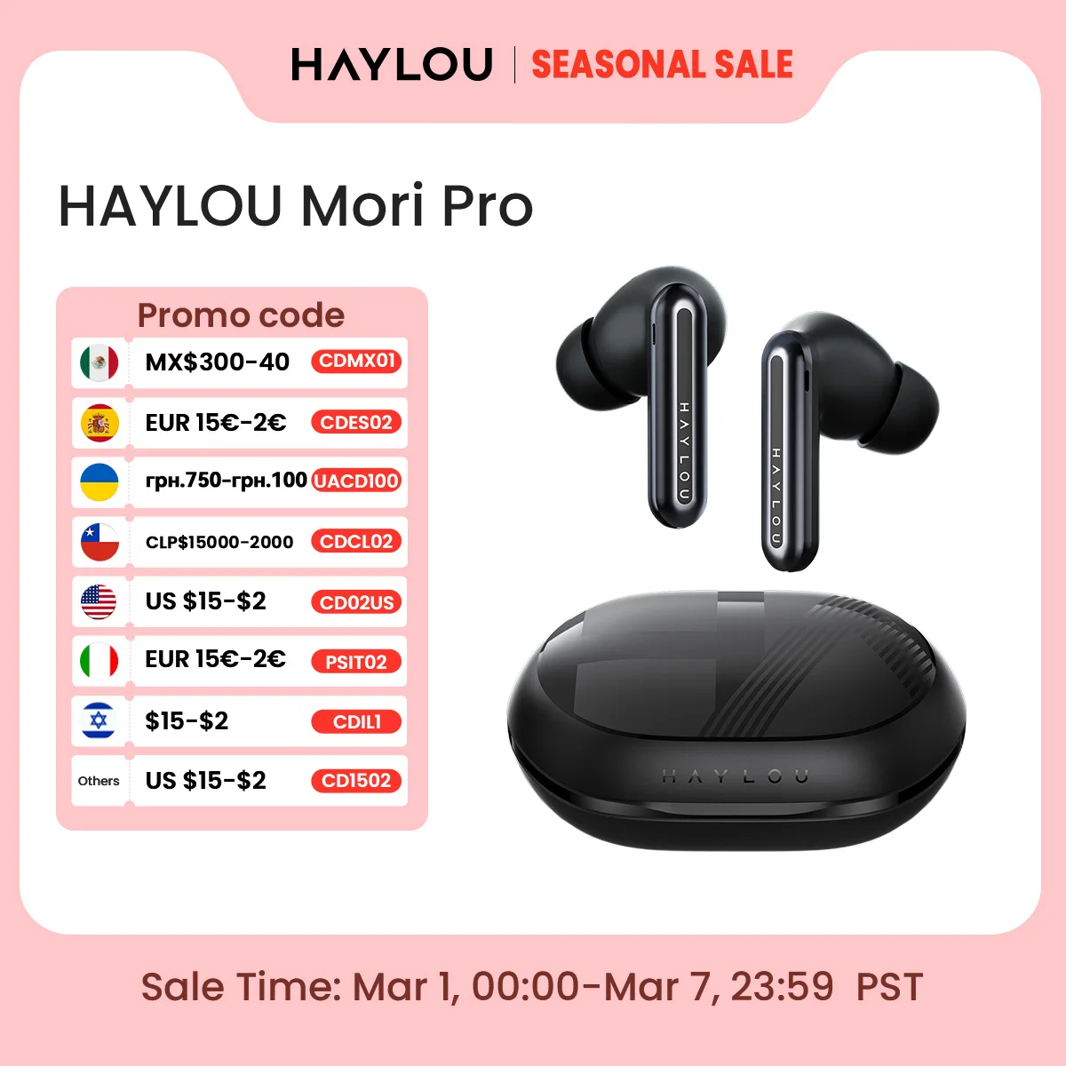 HAYLOU Mori Pro Bluetooth 5.4 Earphones -43dB ANC Active Noise Cancellation Earbuds 6 Mic Wireless Headphones 35H Battery Life