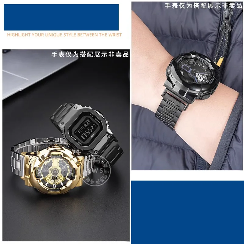 Retrofit pulseira de aço inoxidável sólido para casio gm/ga2100 gbx100 ga100/110 dw5600 dw5000 5610 série pulseira de relógio masculino