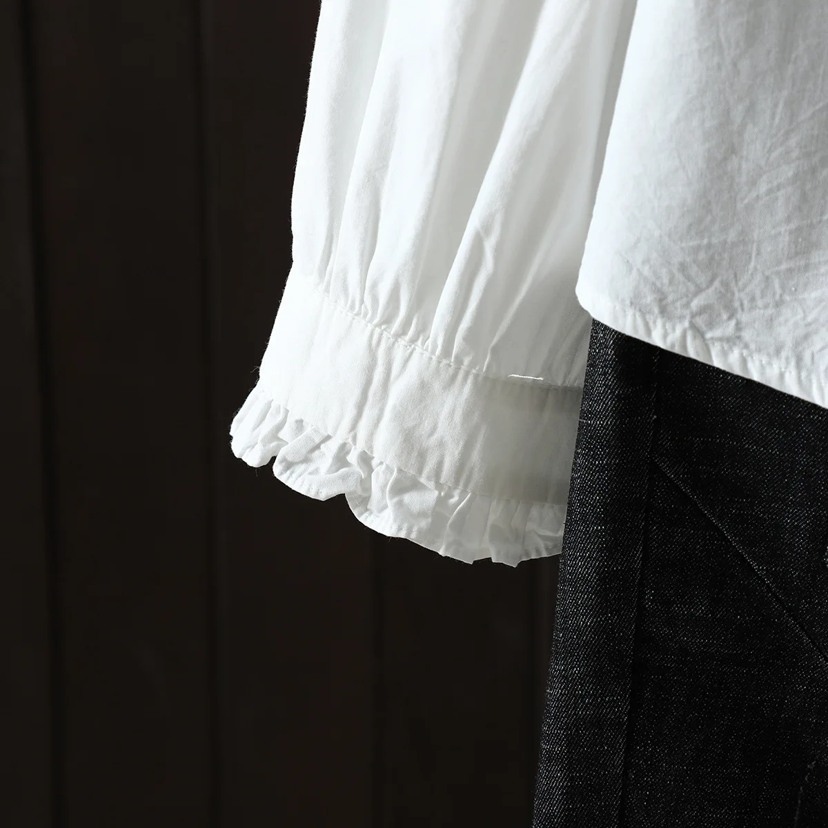 New 2025 Spring Cotton Long Sleeve Shirt, Women Turn-down Collar Folds, Mori Girl Simplicity OL Commute Loose Blouse T53716CC