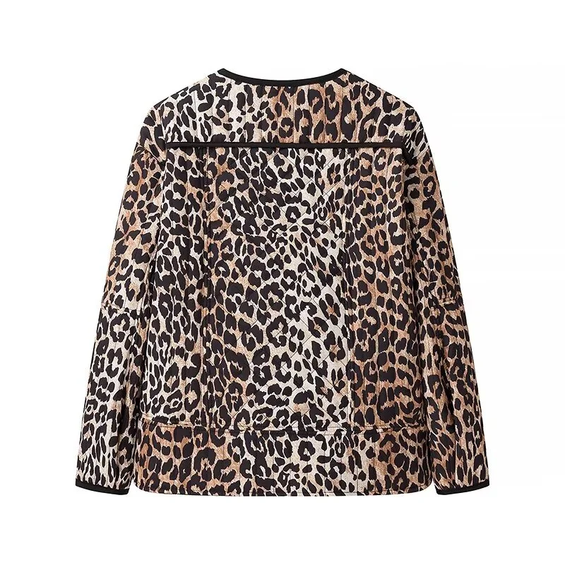 KEYANKETIAN 2024 Autumn/Winter New Women's Leopard Print Jacket Retro style O-Neck Single Breasted Oversize Short Blazer Top