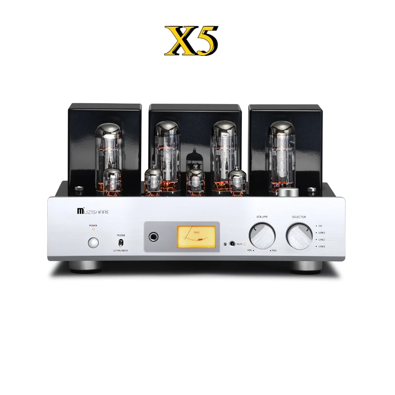 MUZISHARE X5 integrated tube power amplifier vacuum tube 12AX7×2,12AU7×2EL34×4 fever tube amplifier 15W*2RMS with remote control