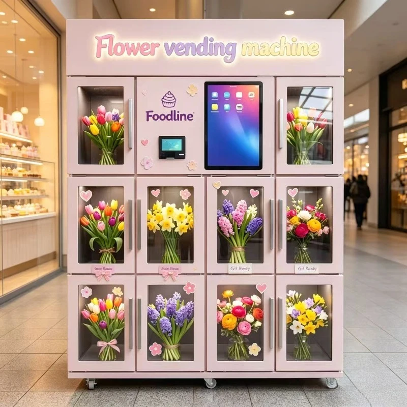 24/7 Smart Refrigerated Flower Vending Machine with Humidity Control Intelligent Bouquet Retail Kiosk for Shopping Malls