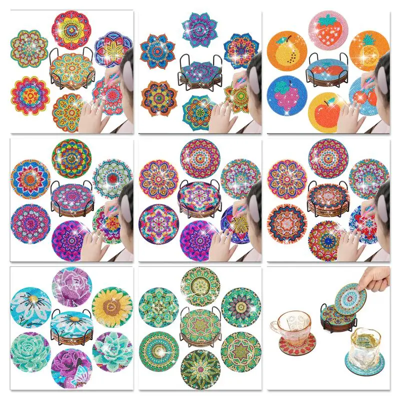 

SDOYUNO 6pc/sets Diamond Painting Coaster Round Acrylic Placemat Mandala Crystal Diamond Diy Handmade Diamond Painting Diy Coast