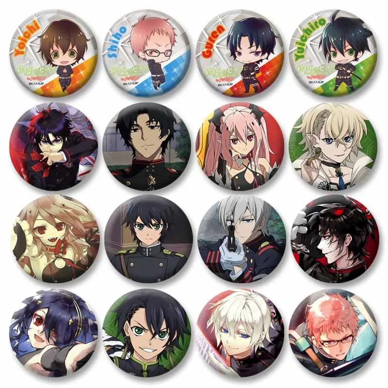 Anime Seraph of The End Lapel Pins Shinoa Hiragi Mikaela Hyakuya Cosplay Badge Clothes Bag Round Brooch Accessories Fans Gifts