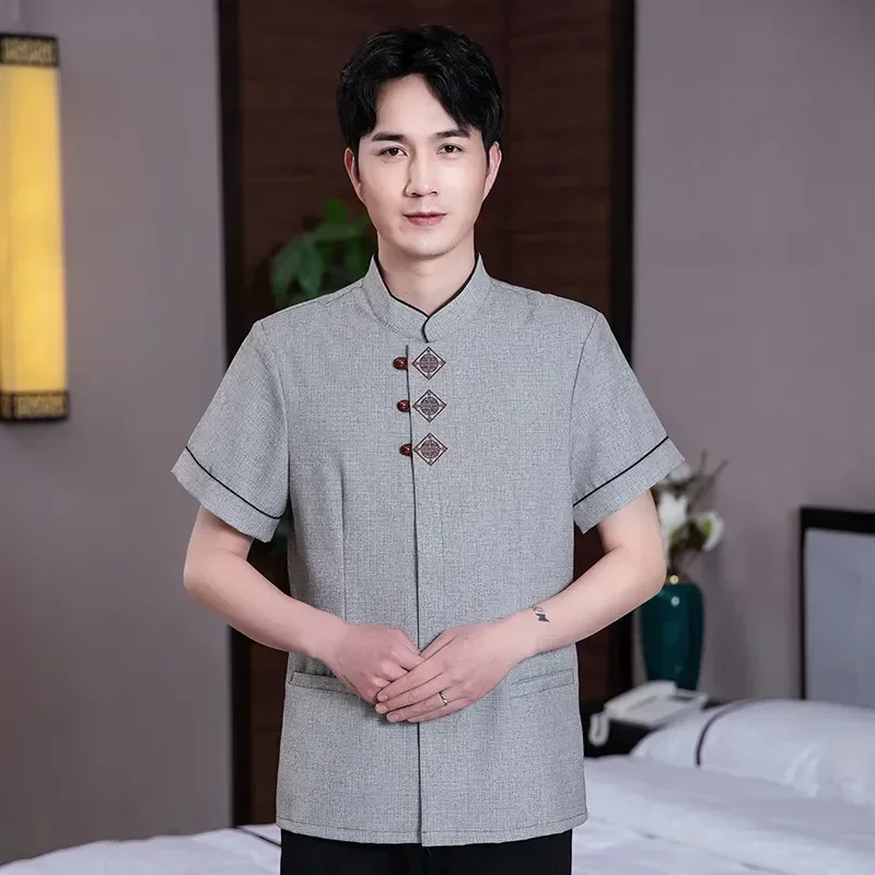 ทําความสะอาดร้านอาหารสั้นป้าโรงอาหารเครื่องแบบทําความสะอาดเสื้อผ้าทํางานสวมแขนโรงแรมสุขาภิบาล