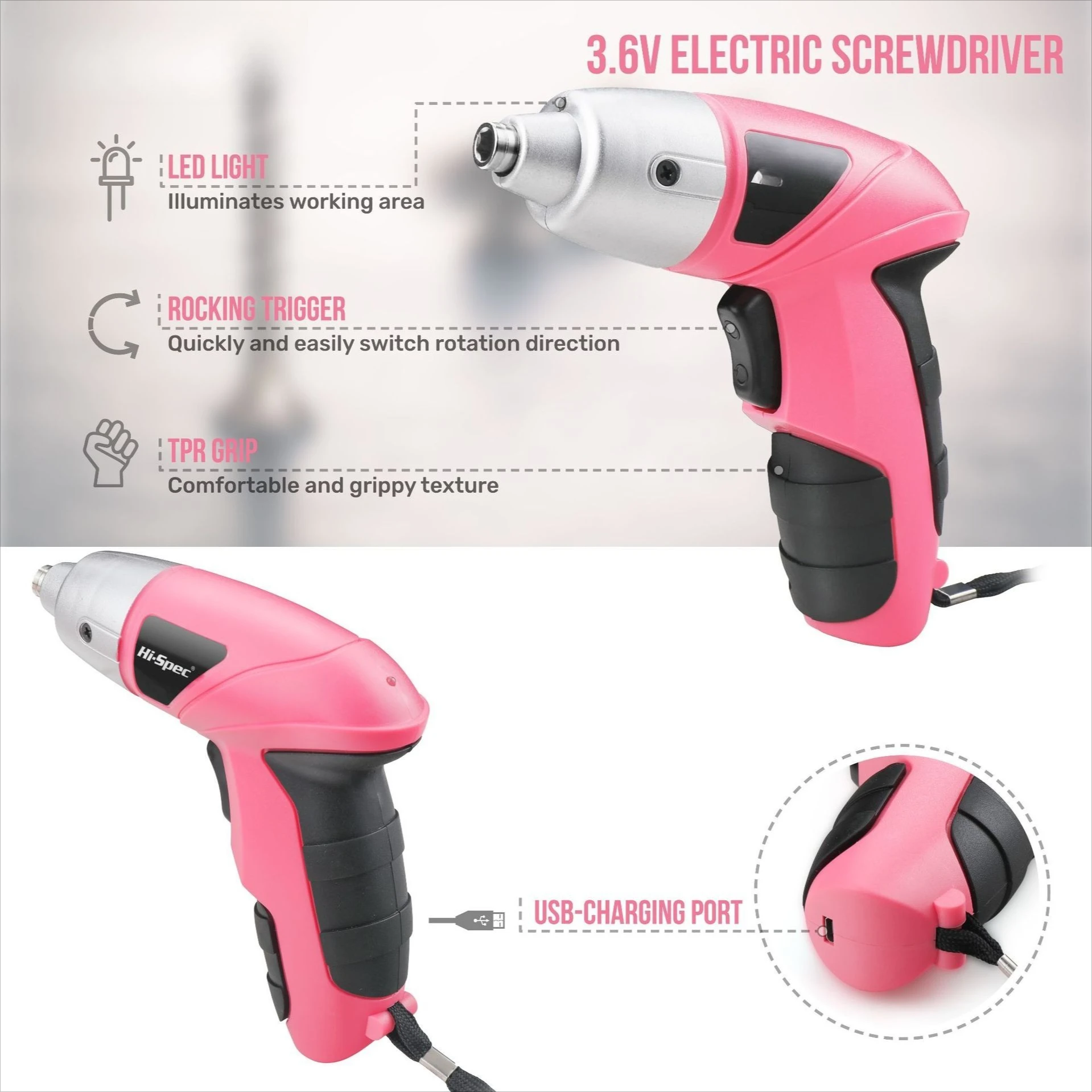 

3.6V Cordless Screwdriver, Lithium Drill Driver Set, Mini Rechargeable for DIY Home Repair