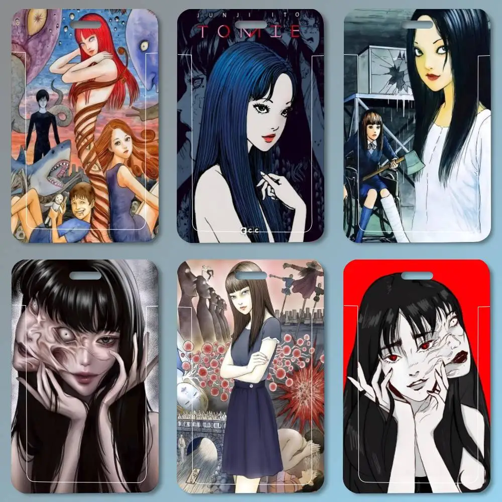 Junji Ito Tomie Retro ID Card Holder Lanyard Covers Women Men Work Permit Holder Students Kids Bus Cards Case