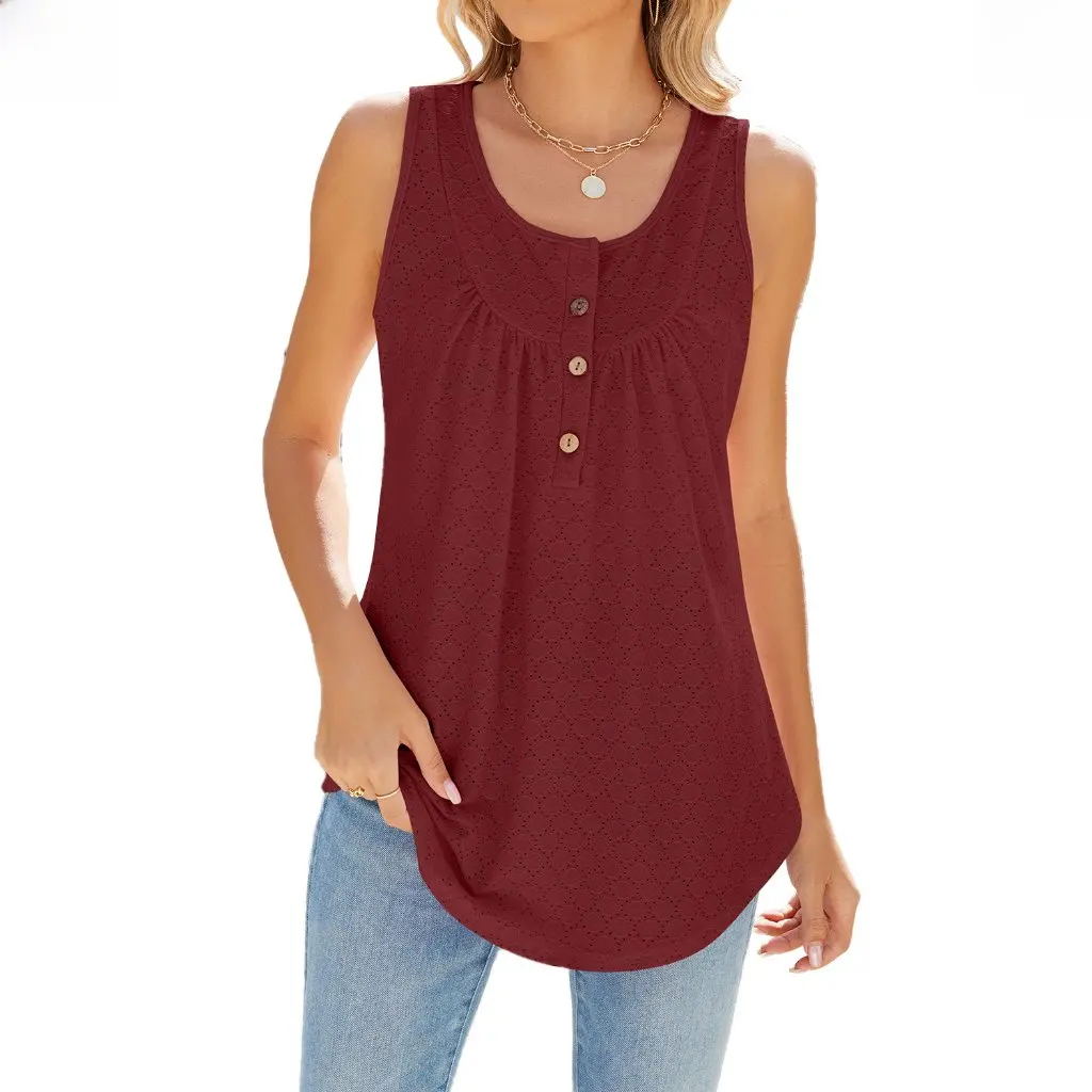 

Summer New Solid Color round Neck Button Vest Sleeveless Top Women's Fashion Independent Station European American Trade