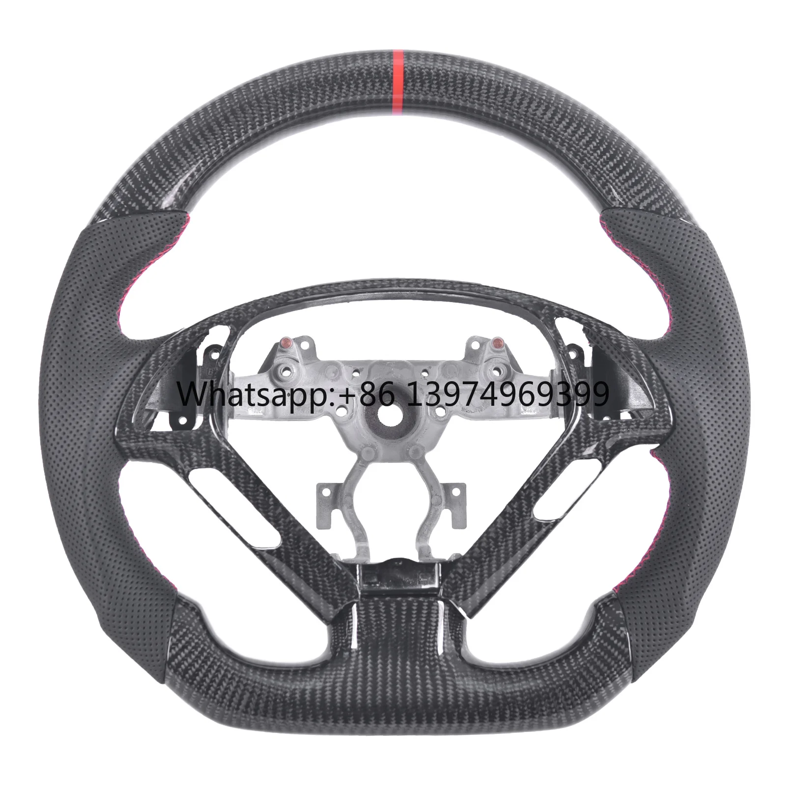 Carbon Fiber Steering Wheel for Infiniti G37/G37X 2007-2013 Flat Bottom Nappa Perforated Leather Grip with Replacement Trim