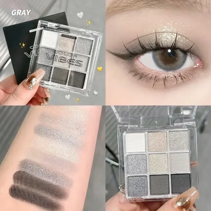 Heallor 9 Colors Matte Dark Smoky Color Eyeshadow Silver Grey Pearlescent Glitter Festive Makeup Eye Shadow Palette Portable Cos