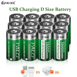 PALO 1.5V D Size Li-ion Rechargeable Battery R20 Type-C USB Charging Lithium Batteries For Flashlight/Water Heater/Gas Stove