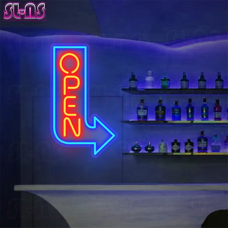 sinal de neon aberto grande personalizado sinal aberto led business seta aberta 01