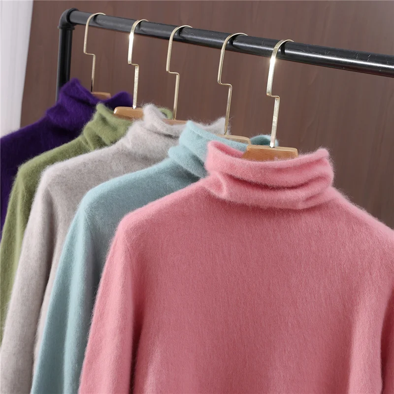 Fall/Winter Mink Cashmere Sweater Women Pile Collar Pullover Joker Top Long Sleeve Solid Cashmere Knit Bottoming Shirt